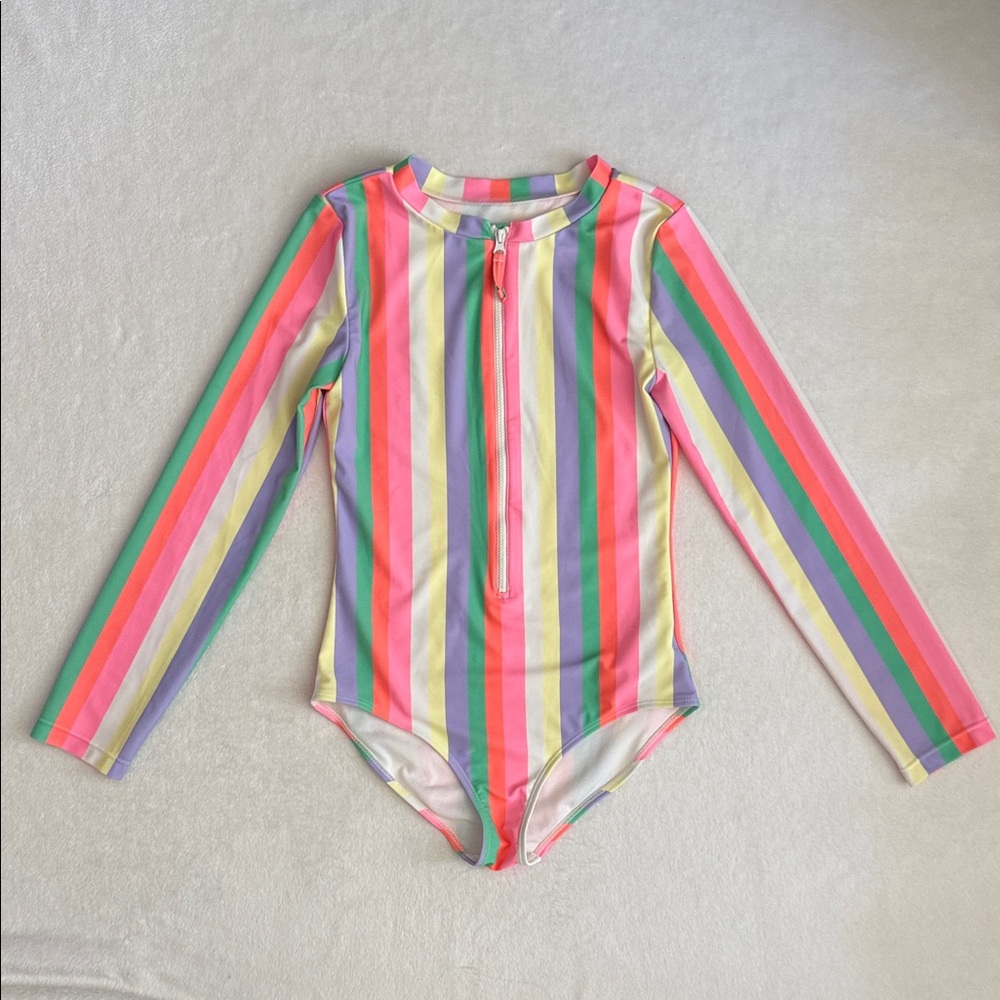 Gap Kids | Multicolor Stripe One Piece Long Sleeve Rashguard Swimsuit (XL/12)